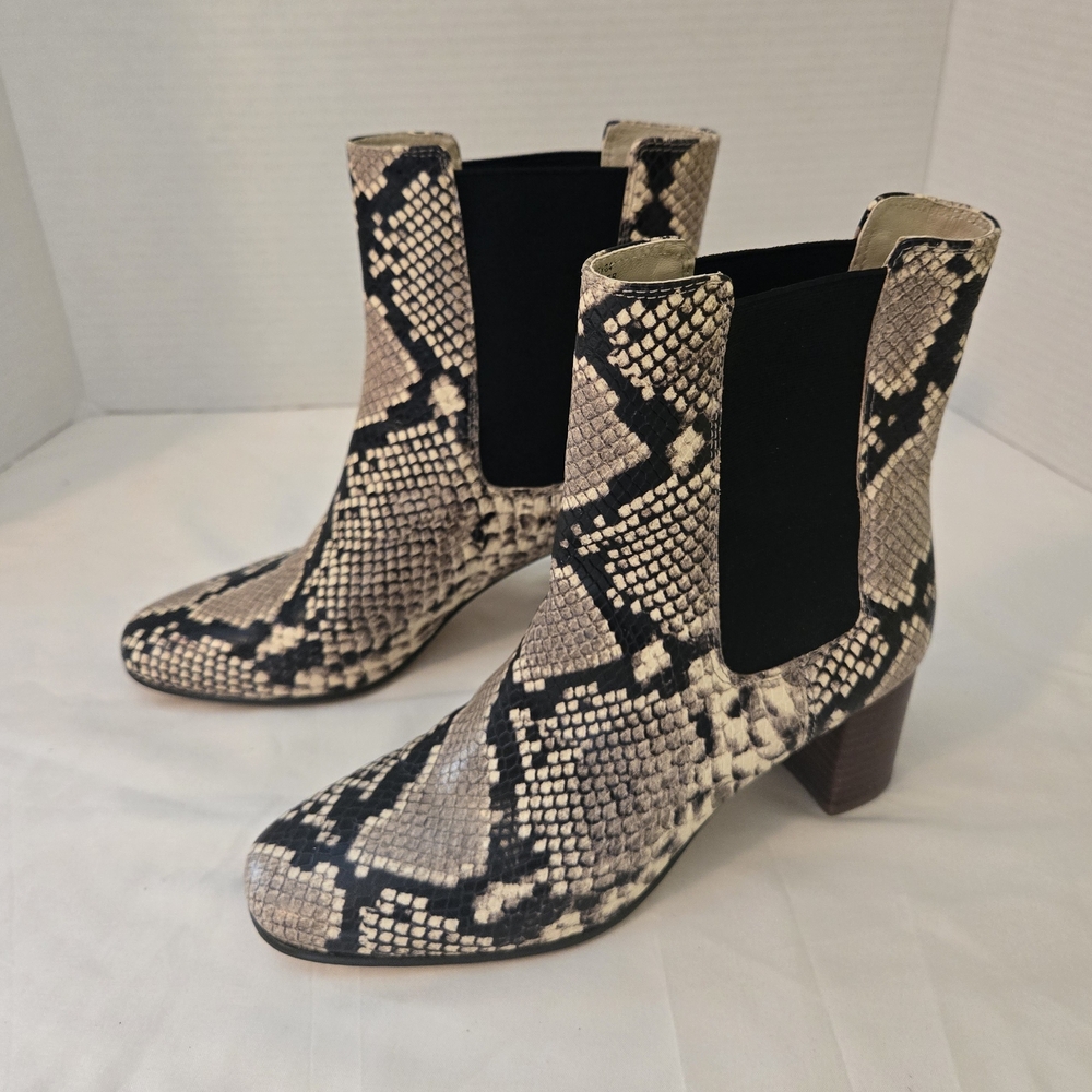 J. Crew Willa Snake-Embossed Leather Stacked-Heel Ankle Boots Size 6